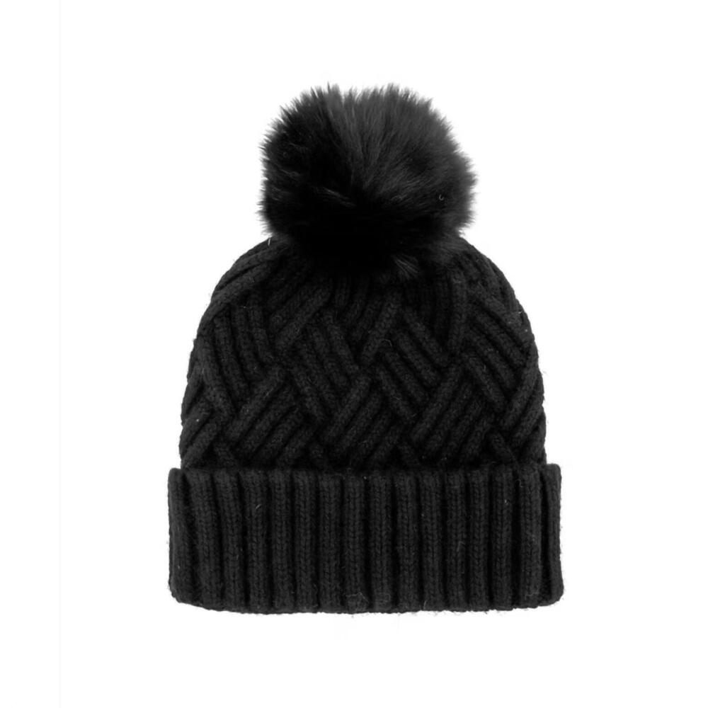 NEW MITCHIE'S MATCHINGS fox pom knit hat in black